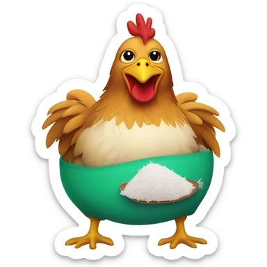 Chicken laying like a human with a coconut bra wearing crocs smoking sticker