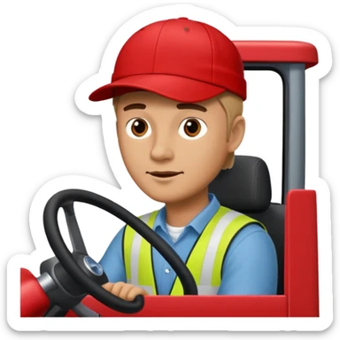 Мужчина в красном шапке на красном фуре вольво водитель тягача sticker