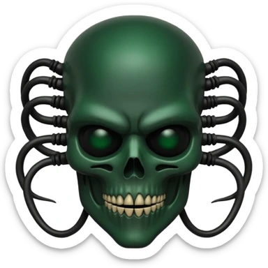 HR giger, wires, dark green, black flesh undead, head. dark black bones and skin sticker