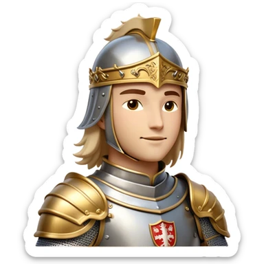 Clash of Clans aesthetic: Beautiful and Majestic Knight Portrait Emoji, Rendered in serene valor with a gentle, confident smile and regal bearing, showcasing a refined, elegantly armored form with polished heraldic accents and softly closed eyes in natural skin tone, Simplified yet exquisitely endearing features, highly detailed, glowing with a soft, majestic light, high shine, calm and heroic, stylized with an air of timeless chivalric grace, soft glowing outline, capturing the essence of a majestic knight whose noble spirit inspires epic quests! sticker