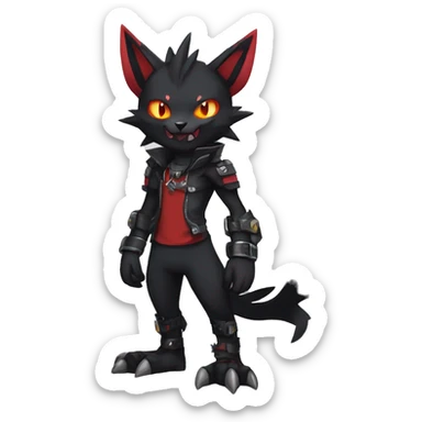 Black Anthro Cool Punk Noibat-Litten-Fakemon-fursona with fangs and red markings Full Body sticker