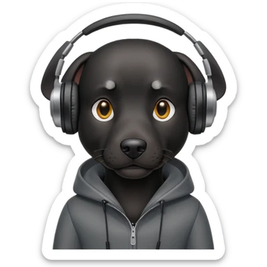 stylish black dog wearing headohones sticker