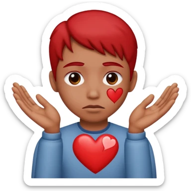 A red emoji that is sad and has a hand making a heart sticker