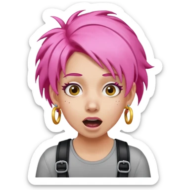 bungee jumping face in action with earrings and pink hair flying away earrings flying away sticker