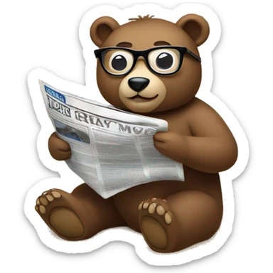 bear sitting on the beach wearing glasses reading newspaper sticker