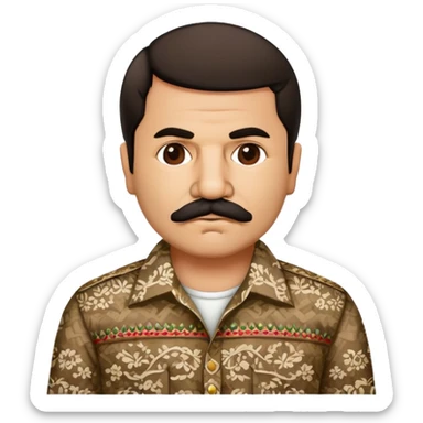 Mexican drug lord El Chapo with mustache and patterned shirt sticker