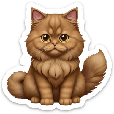 cinematic-[brown persian cat]-realistic-full-body-sitting-emoji,-tail-curled-playfully-around-its-paws,-head-tilted-dramatically,-fluffy-[brown]-fur,-simplified-yet-realistic-focused-features,-highly-detailed,-glowing-with-an-almost-sarcastic-glow sticker