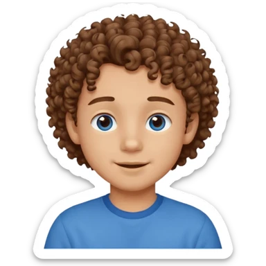 cute boy happy with heart eyes curly brown hair blue shirt sticker