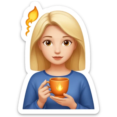 The woman holds a cup in her hands. There is a glow around the girl. sticker