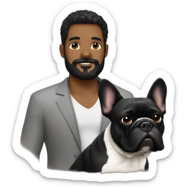 black french bulldog with a man who has a big black beard sticker