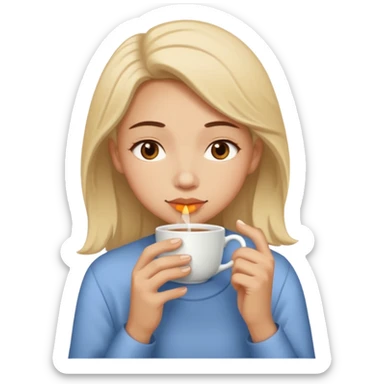 lone emoji figure sitting sipping tea with faint tear and peaceful bittersweet expression sticker
