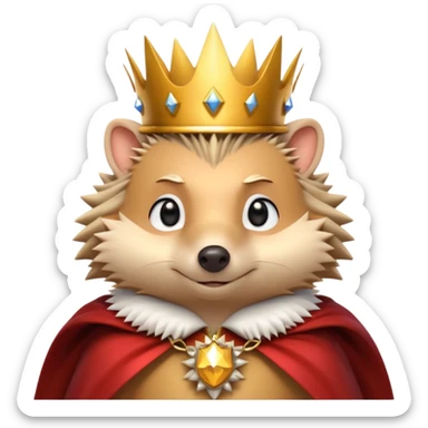 king hedgehog portrait, head and shoulders only, wearing a small golden crown, royal cape collar, proud confident expression, cute spiky fur details, fantasy royal vibe, 3D cartoon, mobile game icon style, clean background, no text, no watermark
 sticker