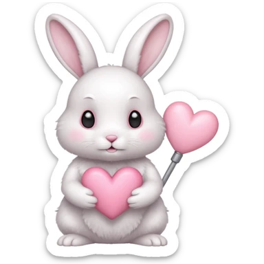 White bunny holding a light pink heart sticker