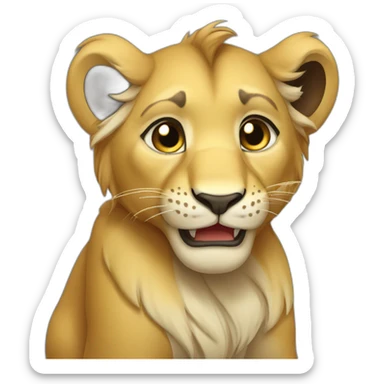 The lion cub is sitting there crying sticker