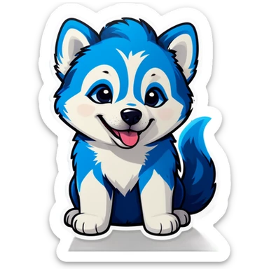Husky puppy blue curly haircut happy sticker