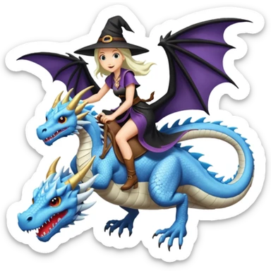 Large white dragon flying with a witchy female rider on top of it sticker