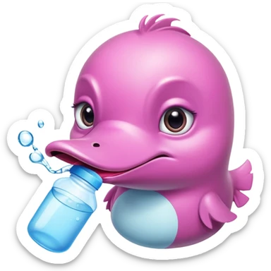 pink preppy platypus with water bottle lips and false eye lashes sticker