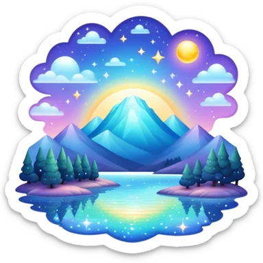 Iridescent divine celestial glistening glossy sparkly shiny glittery scenery  sticker