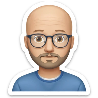 white bald man with glasses in casual clothes, with short beard sticker