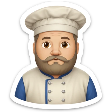 medieval fat chef, middle-aged, bearded, sly, grim-faced emoji, eil fac like hes hidinsomething sticker