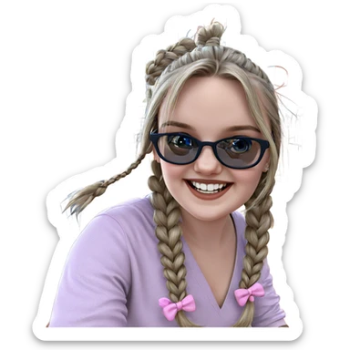 smiling girl with twin braids sticker