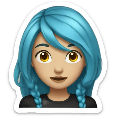 girl with long blue hair and yellow eyes and black shirt sticker