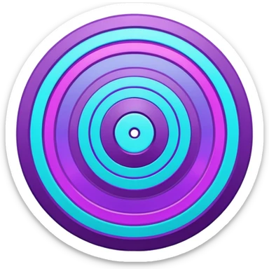 Flat bullseye target emoji, 2D icon, concentric rings, neon purple and cyan holographic glow, dark background, digital tech style, abstract sparkles, no depth, no face sticker