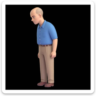 Carl from Sling Blade, serious, chin prominent, slouching, no glasses, collared shirt, three-quarter face angle, full body, standing, head forward, emoji style sticker