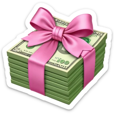 Stack of money tied with pink bow  sticker