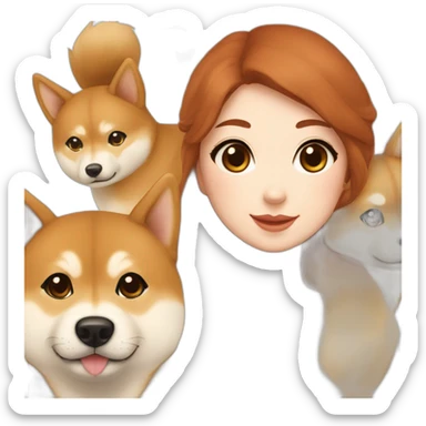 A cute Shiba, a tall white Hokkaido and their mistress, a woman with curly auburn hair sticker