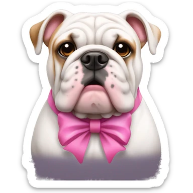 english bulldog wearing a pink bow sticker