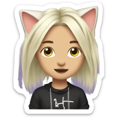 A kitty with billie eilish hair sticker