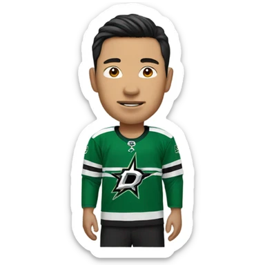 Asian guy wearing a dallas stars jersey  sticker