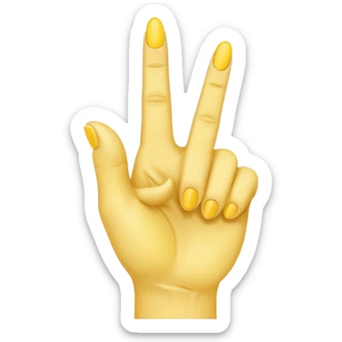 A yellow hand with index and middle finger up pointing on its side sticker