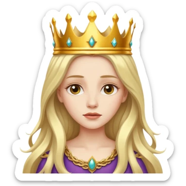White Long Haired Women, Queen with crown — soft expression, moonlight tone sticker