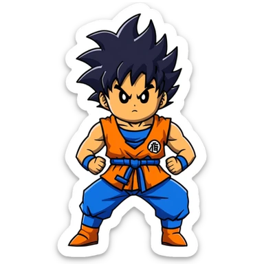 Goku from Dragon Ball Z, spiky black hair, orange gi sticker