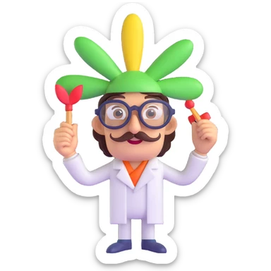 discord role icon for a psychiatric clinic, over-the-top silly patient with wacky accessories like a propeller hat or giant glasses, extremely humorous and fun, 3D style, color #6fe8f3 sticker