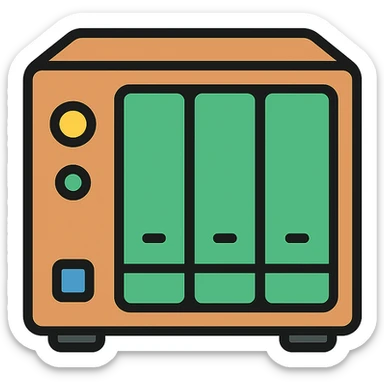 Make the NAS device even more generic, avoid any Synology-like features, emphasize a neutral, brandless look, visible drive bays, modern look, clean and minimal design with no branding or distinctive features. sticker