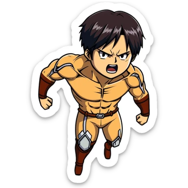 Eren's Attack Titan form, aggressive pose, muscular body with long dark hair sticker