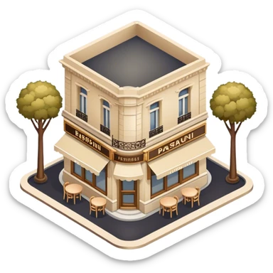 beige parisian romantic restaurant, isometric exterior view sticker