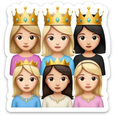 Groups of 6 girl (1 blonde, 2 brown hair, 3 black hair) besties with crowns and cute blouse sticker