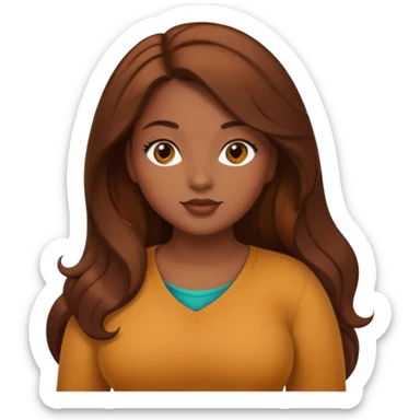 Curvy pretty brown girl with long brown hair, wearing fall colors sticker