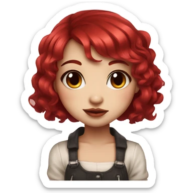 portrait cute chibi girl with bob cherry red hair and make up sticker