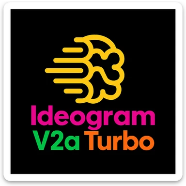 make a non gradient solid but colorful text of "Ideogram V2a Turbo", black background, add this logo too, make it good art for this sticker