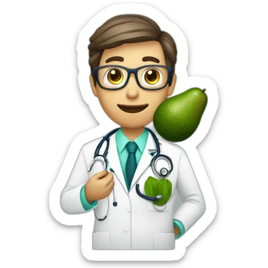 A doctor using an avocado as a stethoscope sticker