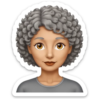 woman 50 years old, tanned skin, short grey curly-wavy wolf cut hair, brown eyes sticker