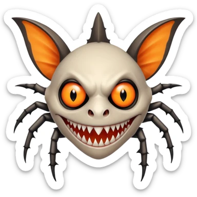 A bat with acid all in his body and his eyes  replaced with shark teeth and his hand in his back ( four hand) and his spines will be very spiky  and his leg will like a spider and last his eyes or 4 eyes will be in his hands and the colour of the eyes will orange and black sticker