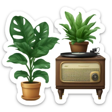 Plant and record player sticker