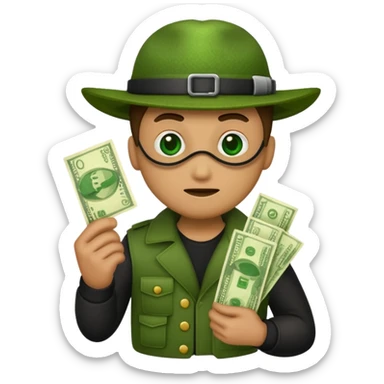 Make a robber emoji holding a bank cash sticker