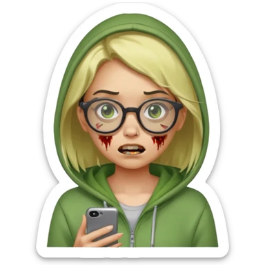 Zumbie emoji iphone girl green and glasses sticker